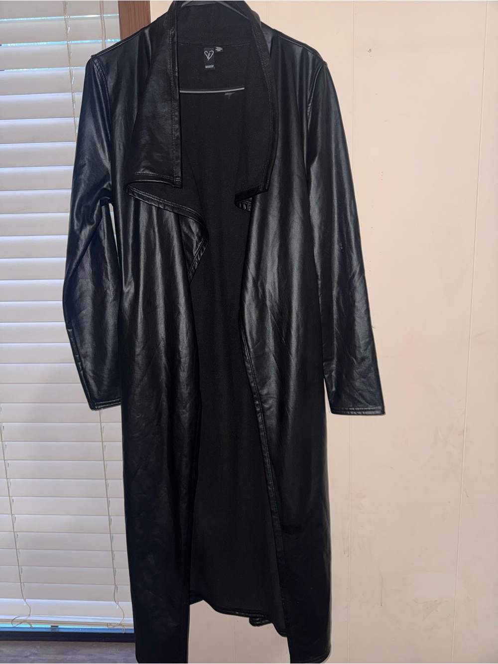 Windsor Long Black Faux Leather Trench Coat